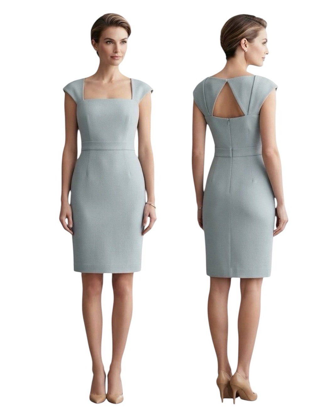 Adrianna Papell Blue Square Neck Cutout Back Crepe Sheath Dress Size 10